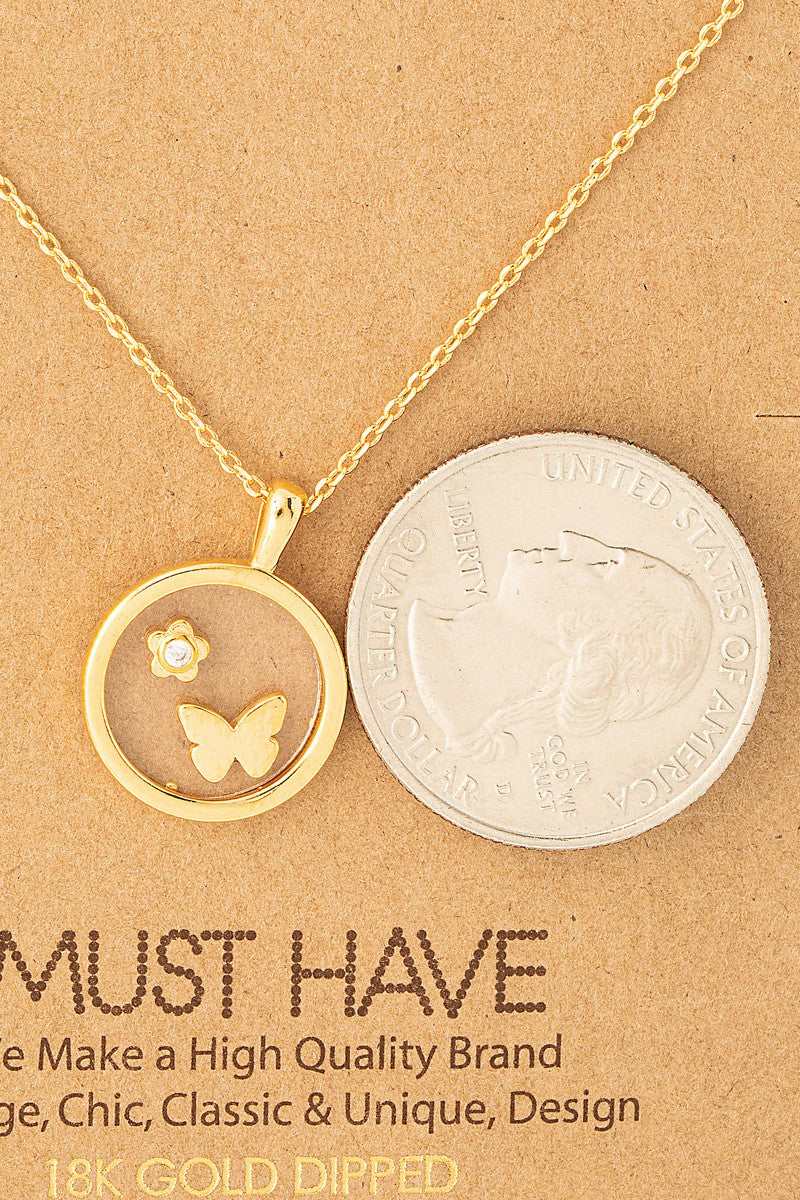 Butterfly and Flower Coin Necklace